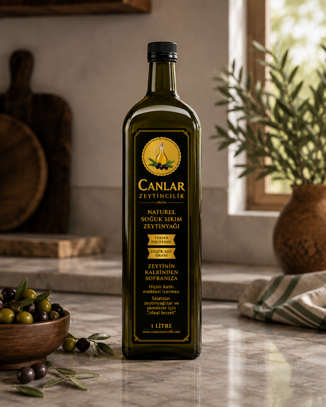 1 Litre Filtresiz Soğuk Sıkım Zeytinyağı - Cam Şişe